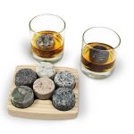 Sea Stones On The Rocks Granite Whiskey Chilling Stones with Hardwood Tray and Tumblers