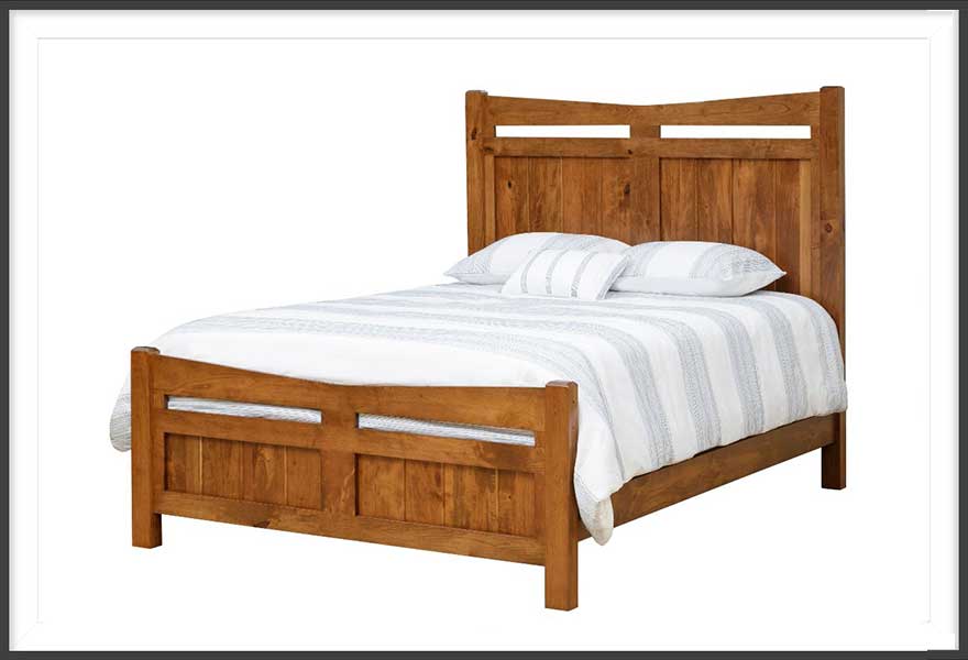 Head- and footboard with 2-panels, medium brown hardwood bedroom furniture made in USA.