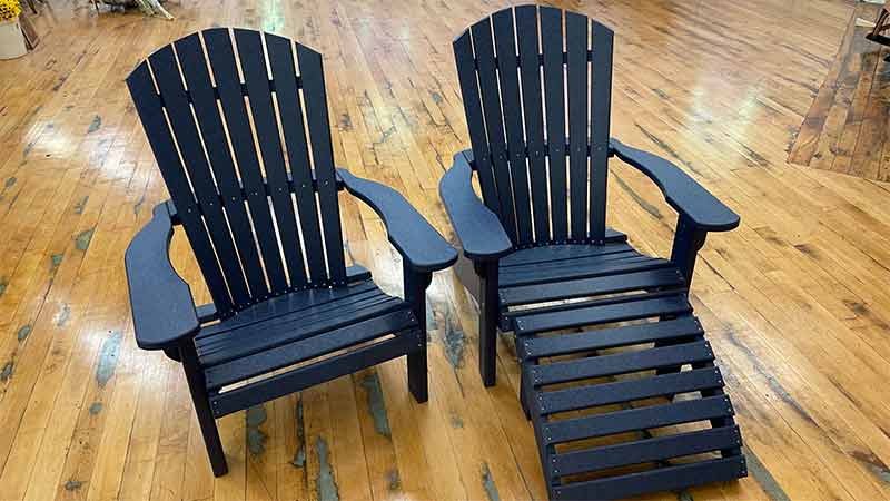 Two Adirondack chairs.