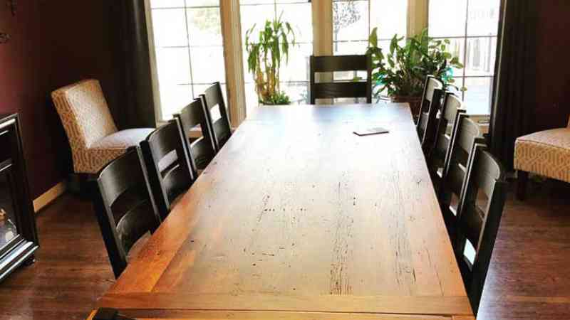 Dining table with full back chairs.